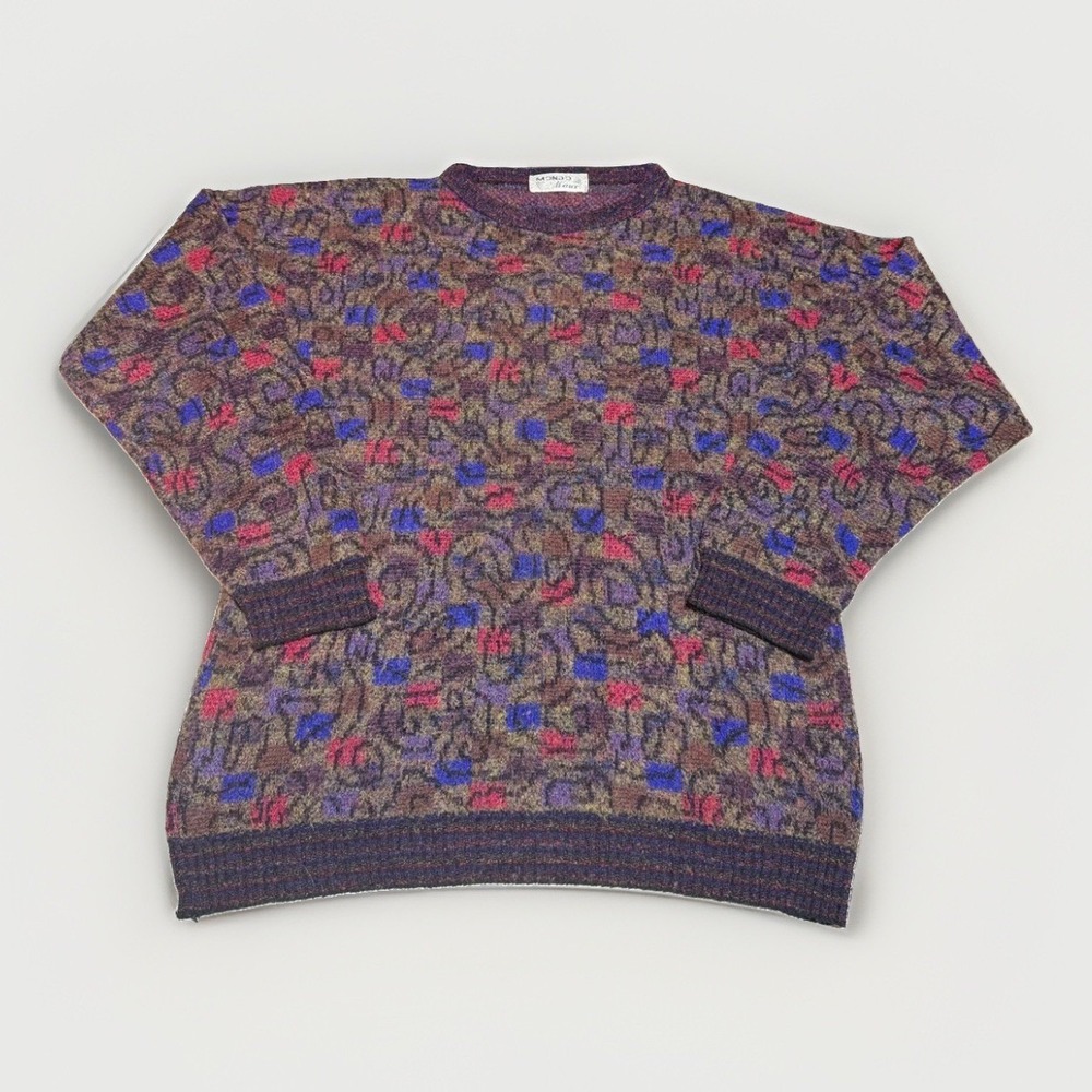 Mondo di Marco Sweater Mens L Abstract Geometric Knit Italy Multi-Color Vintage